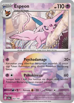 Kartu Espeon dari Festival Terastal ex, nomor 062/187