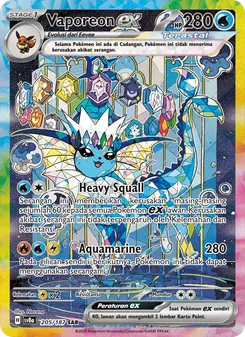 Kartu Vaporeon ex dari Festival Terastal ex, nomor 205/187