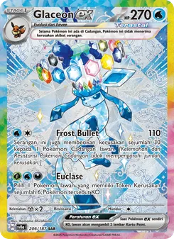 Kartu Glaceon ex dari Festival Terastal ex, nomor 206/187