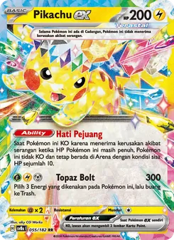 Kartu Pikachu ex dari Kilat Rasi, nomor 055/182