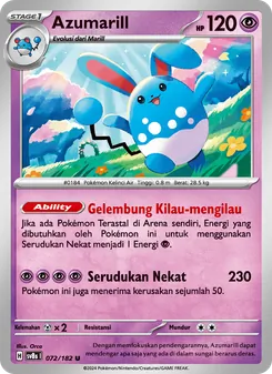 Kartu Azumarill dari Kilat Rasi, nomor 072/182