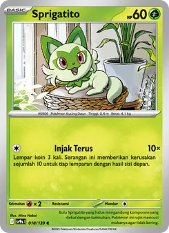 Kartu Sprigatito dari Ikatan Takdir, nomor 018/139