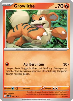 Kartu Growlithe dari Sprigatito & Lucario ex, nomor 001/21