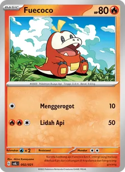 Kartu Fuecoco dari Sprigatito & Lucario ex, nomor 002/21