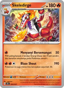 Kartu Skeledirge dari Sprigatito & Lucario ex, nomor 004/21