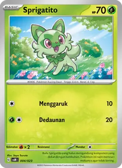 Kartu Sprigatito dari Fuecoco & Ampharos ex, nomor 004/23