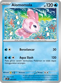 Kartu Alomomola dari Quaxly & Mimikyu ex, nomor 001/23