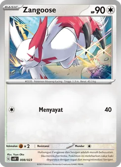 Kartu Zangoose dari Quaxly & Mimikyu ex, nomor 008/23