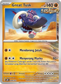 Kartu Great Tusk dari Koraidon ex Purba, nomor 008/22