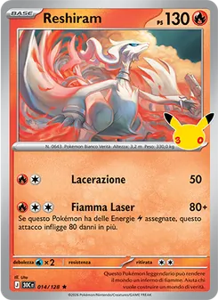 Carta Reshiram dell'espansione 30° Anniversario, numero 014/128