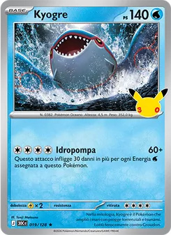 Carta Kyogre dell'espansione 30° Anniversario, numero 019/128