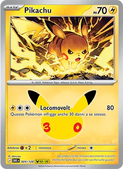 Carta Pikachu dell'espansione 30° Anniversario, numero 024/128