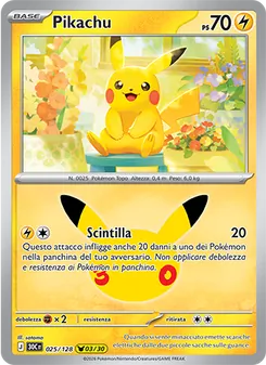 Carta Pikachu dell'espansione 30° Anniversario, numero 025/128