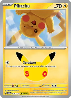Carta Pikachu dell'espansione 30° Anniversario, numero 026/128