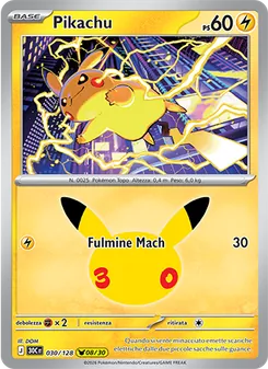 Carta Pikachu dell'espansione 30° Anniversario, numero 030/128