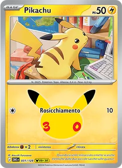 Carta Pikachu dell'espansione 30° Anniversario, numero 031/128
