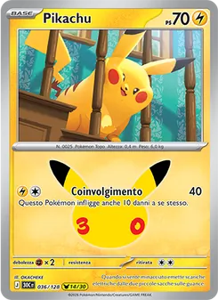 Carta Pikachu dell'espansione 30° Anniversario, numero 036/128