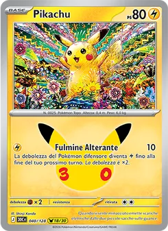 Carta Pikachu dell'espansione 30° Anniversario, numero 040/128