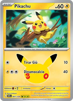 Carta Pikachu dell'espansione 30° Anniversario, numero 041/128