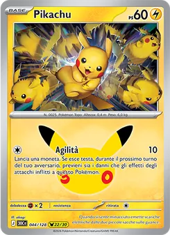 Carta Pikachu dell'espansione 30° Anniversario, numero 044/128