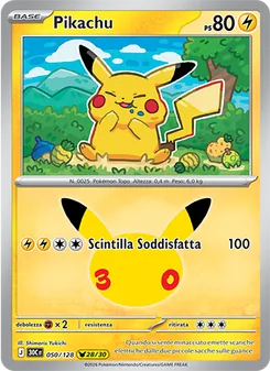 Carta Pikachu dell'espansione 30° Anniversario, numero 050/128