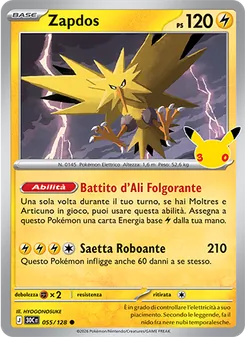 Carta Zapdos dell'espansione 30° Anniversario, numero 055/128