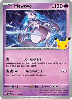 Carta Mewtwo dell'espansione 30° Anniversario, numero 063/128