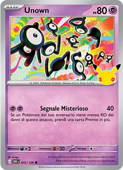 Carta Unown dell'espansione 30° Anniversario, numero 072/128