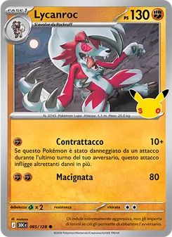 Carta Lycanroc dell'espansione 30° Anniversario, numero 085/128