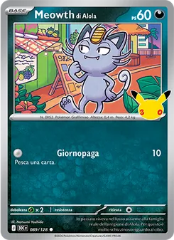 Carta Meowth di Alola dell'espansione 30° Anniversario, numero 089/128