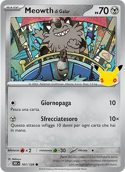 Carta Meowth di Galar dell'espansione 30° Anniversario, numero 101/128