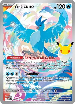 Carta Articuno dell'espansione 30° Anniversario, numero 132/128
