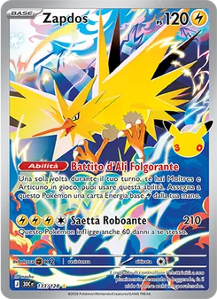 Carta Zapdos dell'espansione 30° Anniversario, numero 133/128
