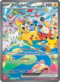 Carta Pikachu-ex dell'espansione 30° Anniversario, numero 149/128