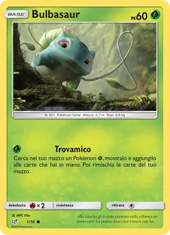 Carta Bulbasaur dell'espansione Detective Pikachu, numero 1/18