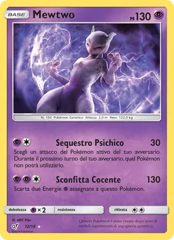 Carta Mewtwo dell'espansione Detective Pikachu, numero 12/18