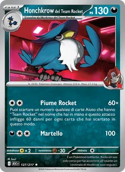 Carta Honchkrow del Team Rocket dell'espansione Ascesa Eroica, numero 127/217