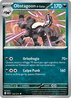 Carta Obstagoon di Galar dell'espansione Ascesa Eroica, numero 132/217