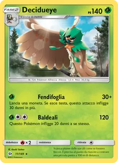 Carta Decidueye dell'espansione Sole e Luna, numero 11/149