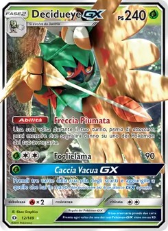 Carta Decidueye GX dell'espansione Sole e Luna, numero 12/149