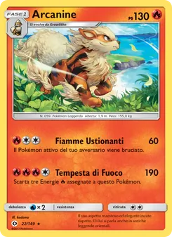 Carta Arcanine dell'espansione Sole e Luna, numero 22/149