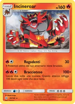 Carta Incineroar dell'espansione Sole e Luna, numero 26/149