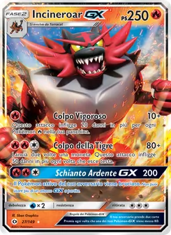 Carta Incineroar GX dell'espansione Sole e Luna, numero 27/149