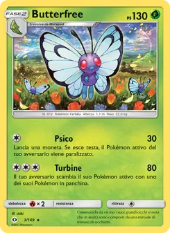 Carta Butterfree dell'espansione Sole e Luna, numero 3/149