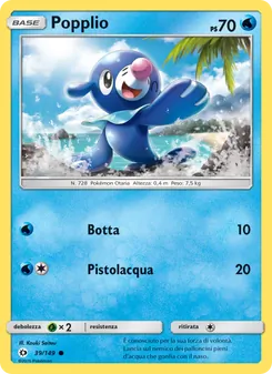 Carta Popplio dell'espansione Sole e Luna, numero 39/149