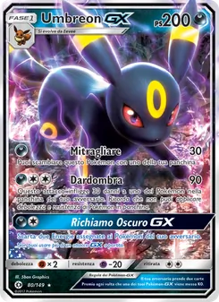 Carta Umbreon GX dell'espansione Sole e Luna, numero 80/149