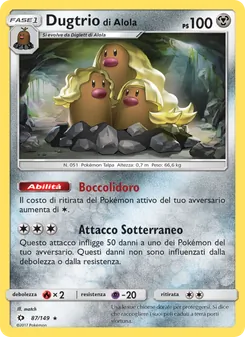 Carta Dugtrio di Alola dell'espansione Sole e Luna, numero 87/149