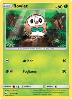 Carta Rowlet dell'espansione Sole e Luna, numero 9/149