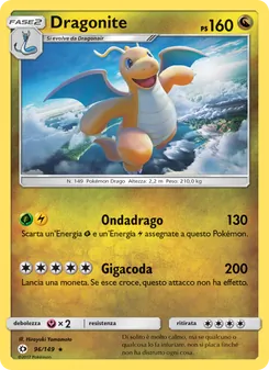 Carta Dragonite dell'espansione Sole e Luna, numero 96/149