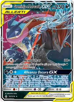 Carta Greninja e Zoroark GX dell'espansione Legami Inossidabili, numero 107/214